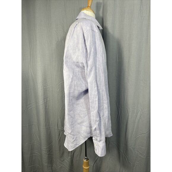 Black Brown‎ 1826 Shirt Mens Large 100% Linen Periwinkle ButtonUp Lightweight - Picture 5 of 10